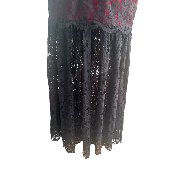 Milly Black Red Lace Sleeveless Midi Dress Size 10 Made in USA Floral Overlay Co - Picture 5 of 12